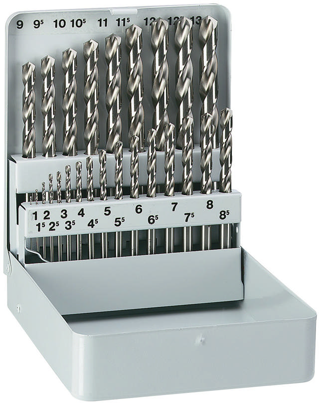DRILL CASSETTE COBALT 1-13mm 25 DRILL BIT IN SHEET METAL BOX